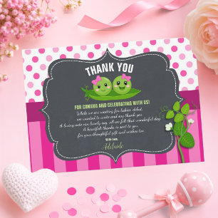 Carte De Remerciements Fête de naissance de jumelles Rose Deux petits poi