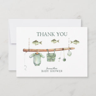 Carte De Remerciements Fête de naissance du petit pêcheur à l'aquarelle f