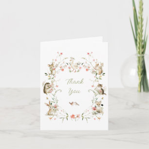 Carte De Remerciements Fête de naissance Fleur sauvage aquarelle Animaux