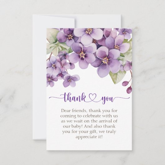 Carte De Remerciements Fête de Naissance Fleurs Violettes Violettes d'Été (Devant)