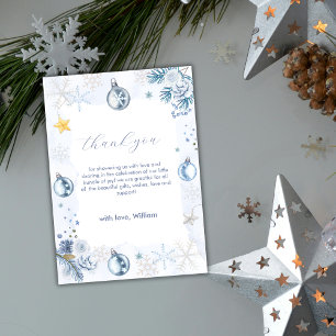 Carte De Remerciements Fête de naissance Floral Flocon de Neige Bleu Past