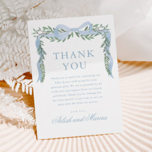 Carte De Remerciements Fête de naissance garçon au ruban bleu élégant ave