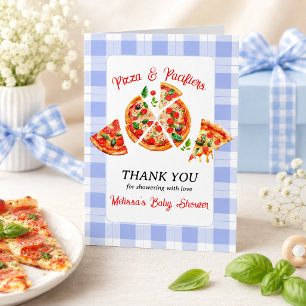 Carte De Remerciements Fête de naissance garçon Pizza et Tétines Gingham