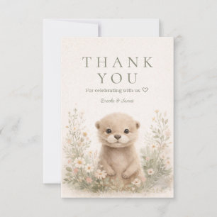 Carte De Remerciements Fête de naissance loutre forêt aquarelle neutre