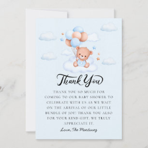 Carte De Remerciements Fête de naissance Ourson Bleu Garçon