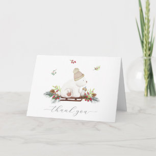 Carte De Remerciements Fête de naissance ourson polaire traîneau en bois