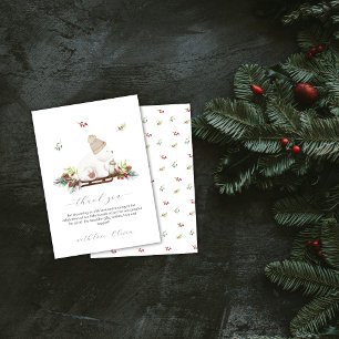 Carte De Remerciements Fête de naissance ourson polaire traîneau floral h