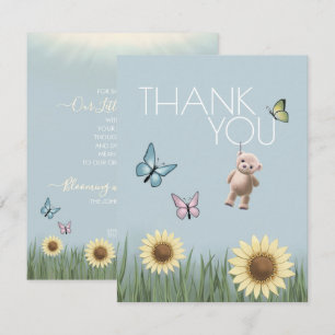 Carte De Remerciements Fête de Naissance Ourson Tournesol Neutre Gratitud