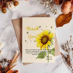 Carte De Remerciements Fête de naissance Tournesol à l'aquarelle avec Pap