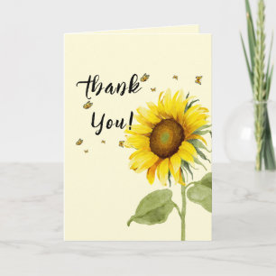 Carte De Remerciements Fête de naissance Tournesol aquarelle avec papillo