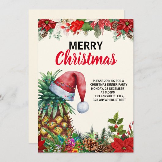 Carte De Remerciements Fête de Noël à l'ananas, Partie de Noël tropicale (Devant / Derrière)