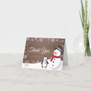 Carte De Remerciements Fête de Noël d'hiver rustique Flocon de neige viol