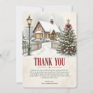 Carte De Remerciements Fête de Noël enneigée à la maison pour les vacance