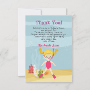 Carte De Remerciements Fête de plage pour fille en snorkeling