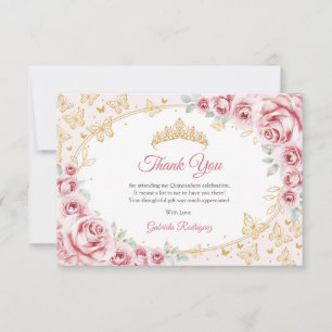 Carte De Remerciements Fête de Quinceañera florale or rose