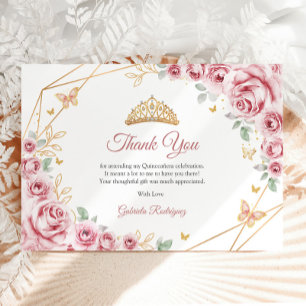 Carte De Remerciements Fête de Quinceañera florale or rose