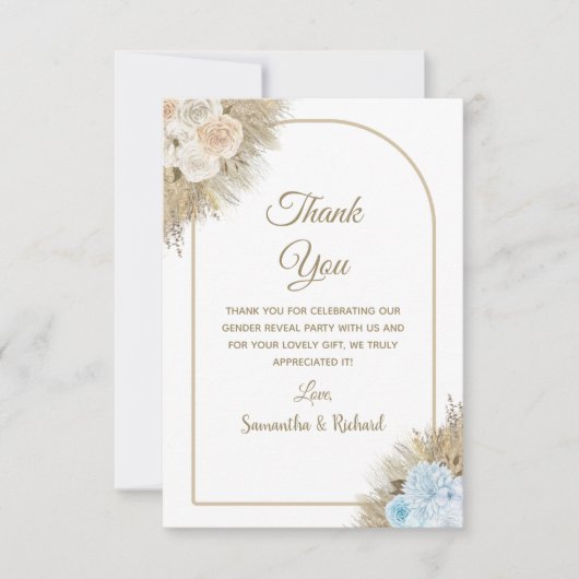 Carte De Remerciements Fête de Révélation du Sexe Bohème Herbe des Pampas (Devant)