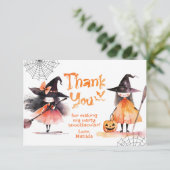 Carte De Remerciements Fête de sorcière mignonne Halloween anniversaire m (Debout devant)