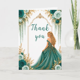 Carte De Remerciements Fête de Sweet Sixteen aux fleurs de vert sarcelle