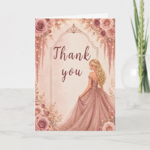 Carte De Remerciements Fête de Sweet Sixteen aux fleurs roses poussiéreus