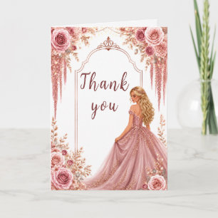 Carte De Remerciements Fête de Sweet Sixteen aux fleurs roses poussiéreus