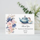 Carte De Remerciements Fête de thé florale rose et bleue pour la mariée (Debout devant)