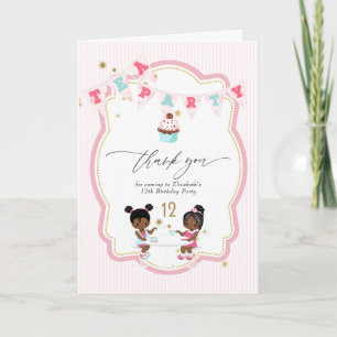 Carte De Remerciements Fête de thé pour les 12 ans de la fille rose et or