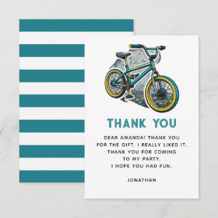 Carte De Remerciements Fête de vélo BMX pour enfants. Aventure de course 