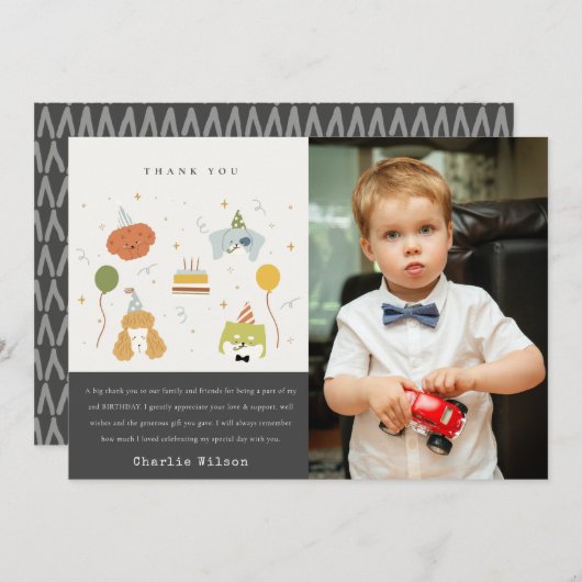 Carte De Remerciements Fête d'enfants mignons Chiens en peluche Photo Ann (Devant / Derrière)