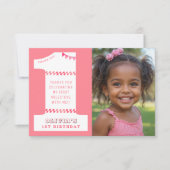 Carte De Remerciements Fête des 1 an Fille Rose Une Photo (Devant)