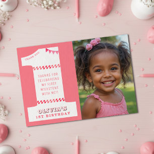 Carte De Remerciements Fête des 1 an Fille Rose Une Photo