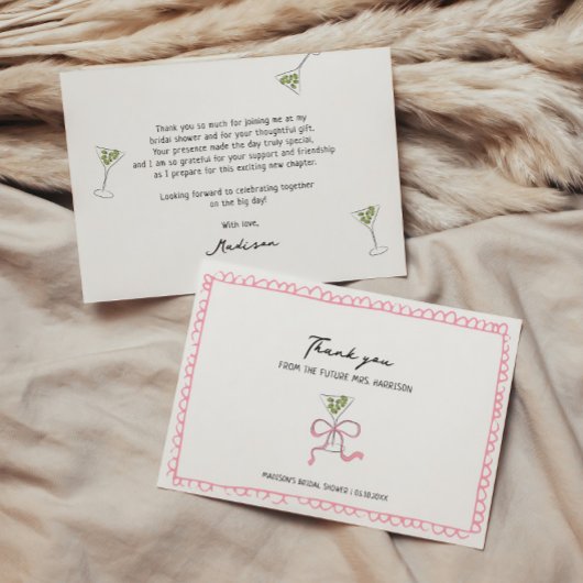Carte De Remerciements Fête des mariées à main irky Martini Bow