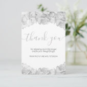 Carte De Remerciements Fête des mariées Argent Hydrangea Floral Script (Debout devant)