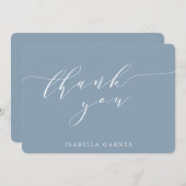 Carte De Remerciements Fête des mariées Bleu Dusty Classique Minimale Per (Devant / Derrière)