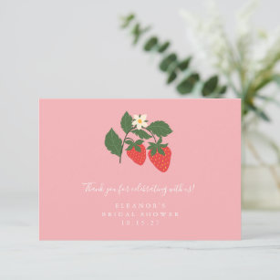 Carte De Remerciements Fête des mariées Boho aux fraises roses Vintage ét