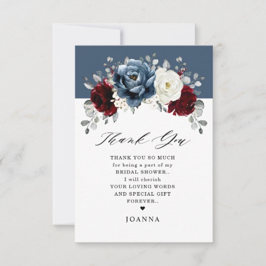 Carte De Remerciements Fête des mariées Boho blanc ivoire bleu ardoise (Devant)