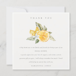Carte De Remerciements Fête des mariées botanique minimale Citrus Lemon