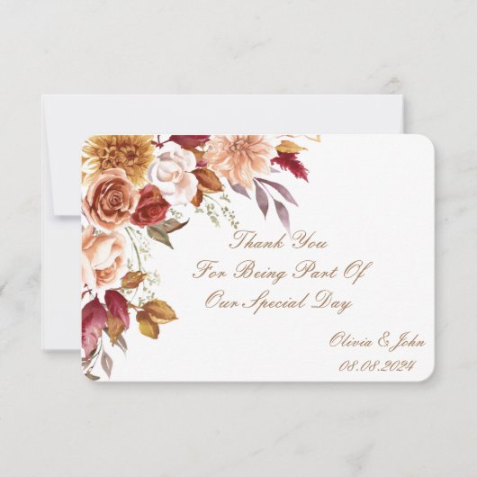 CARTE DE REMERCIEMENTS FÊTE DES MARIÉES COULEURS ROMANTIQUES (Devant)