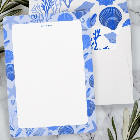 Carte De Remerciements Fête des mariées de coquillages Elégant Blue Beach