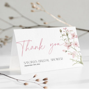 Carte De Remerciements Fête des mariées de Fleur sauvage rose pâle pliée