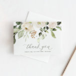 Carte De Remerciements Fête des mariées de Mariage blanc vert<br><div class="desc">Fleurs blanches avec verdure / Fête des mariées de feuillage Merci Cartes : Cette belle carte de remerciements nuptiale ou wedding shower présente des fleurs d'aquarelle blanche avec de la végétation sauge, du feuillage, et un soupçon de parties scintillant d'or. Personnalisez avec votre nom et message de remerciement. Vous pouvez...</div>