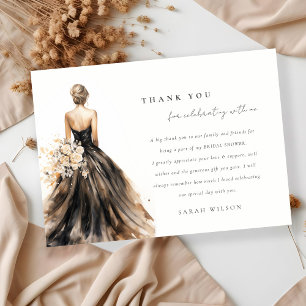 Carte De Remerciements Fête des mariées de Mariage d'aquarelle noire