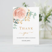 Carte De Remerciements Fête des mariées de verdure fleurie or rose (Debout devant)