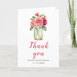 Carte De Remerciements Fête des mariées en pot de Dahlias Mason Rose