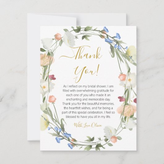 Carte de remerciements Fête des mariées fleur sauv (Devant)