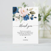 Carte De Remerciements Fête des mariées florale bleu marine (Debout devant)