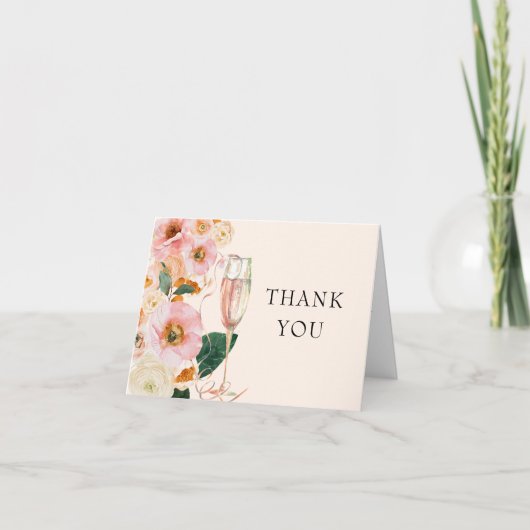 Carte De Remerciements Fête des mariées florale rose de Pêche (Devant)