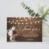 Carte De Remerciements Fête des mariées florale rustique Burgundy Mason J (Debout devant)