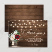 Carte De Remerciements Fête des mariées florale rustique Burgundy Mason J (Devant / Derrière)