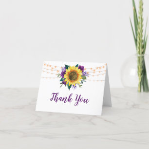 Carte De Remerciements Fête des mariées florale violet de tournesol